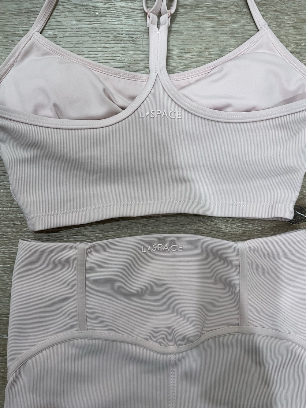 L*Space Two-Piece Active Set Light Pink Sports Bra and Biker Shorts Workout XS - Picture 8 of 9